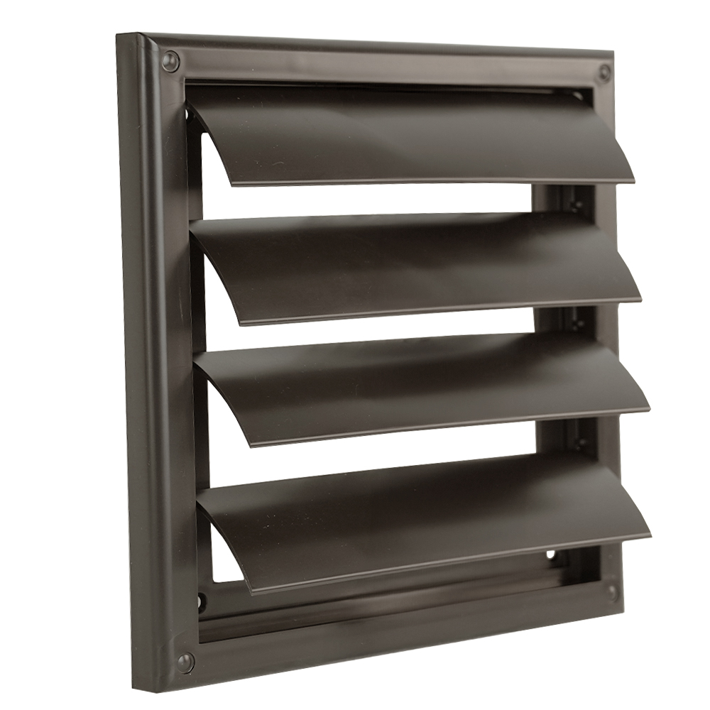 Műanyag szellőzőrács karima nélkül, gravitációs zsaluval 154x154 mm, barna